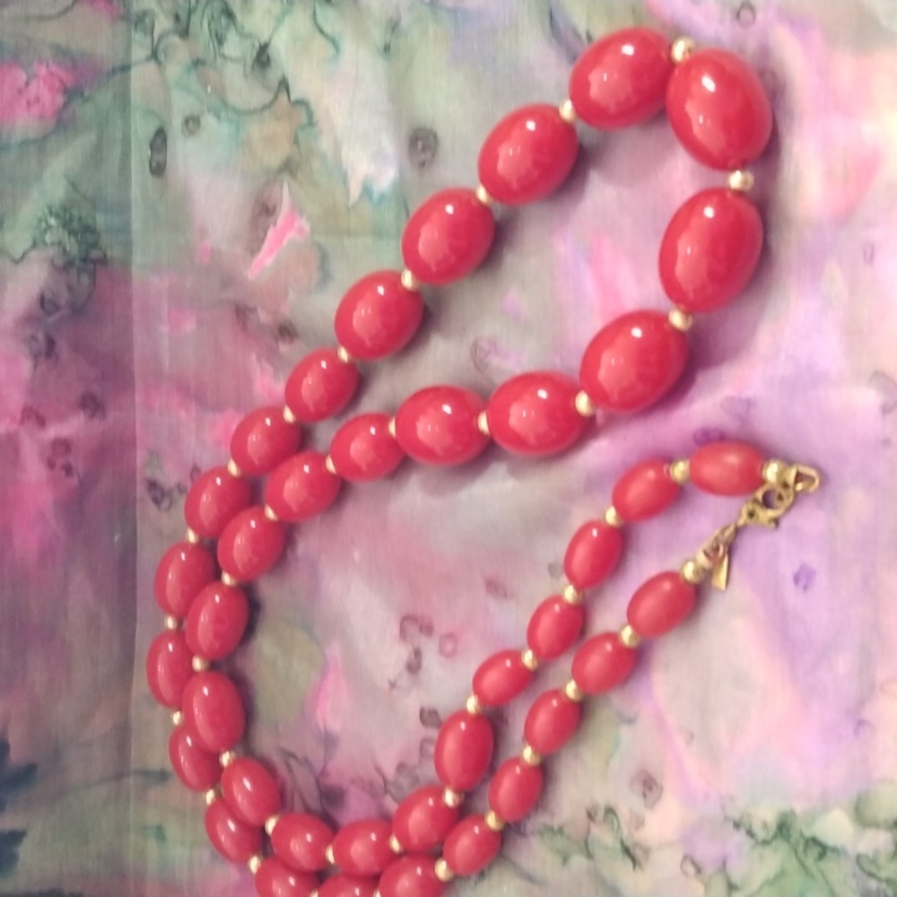 Vintage red Monet Varigated Bead necklace D
